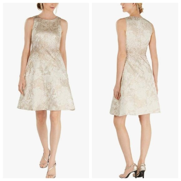 Calvin Klein Dresses & Skirts - Calvin Klein Embellished Fit & Flare Dress Size 6 Champagne Party Luxe Wedding